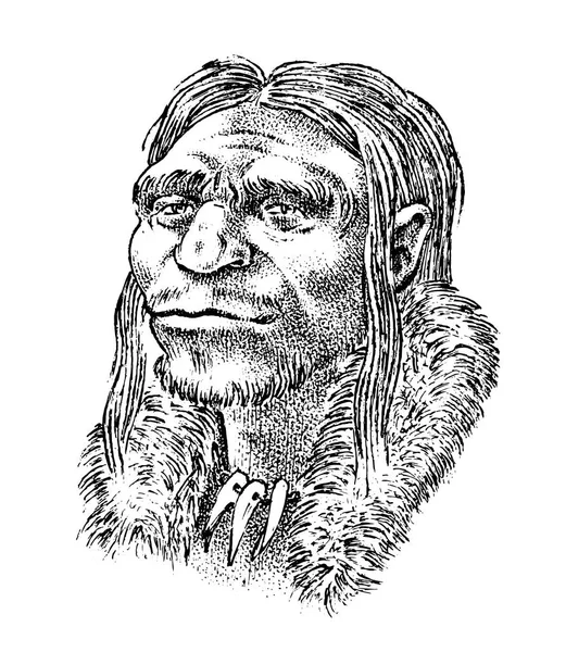 Gente primitiva. Período prehistórico, tribu antigua, hombre bárbaro cueva. Dibujo dibujado a mano. Ilustración monocromática grabada . — Vector de stock