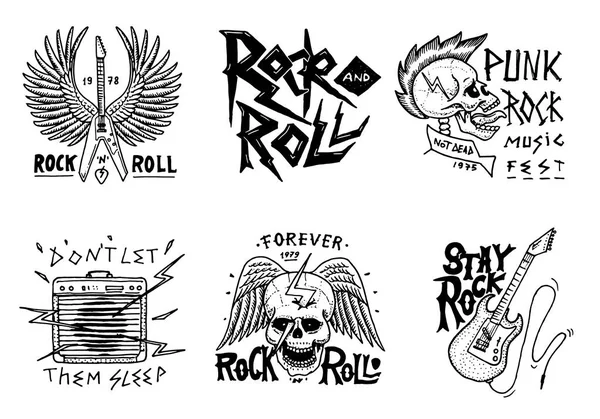 Rock and roll guitarra calavera en negro dibujo de la mano imágenes de  stock de arte vectorial | Depositphotos