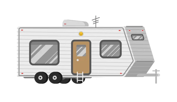 Remolques o caravana familiar de camping RV. Bus turístico y tienda de campaña para recreación al aire libre y viajes. Camión móvil. Suv Car Crossover. Transporte turístico, viaje por carretera, vehículos recreativos . — Vector de stock