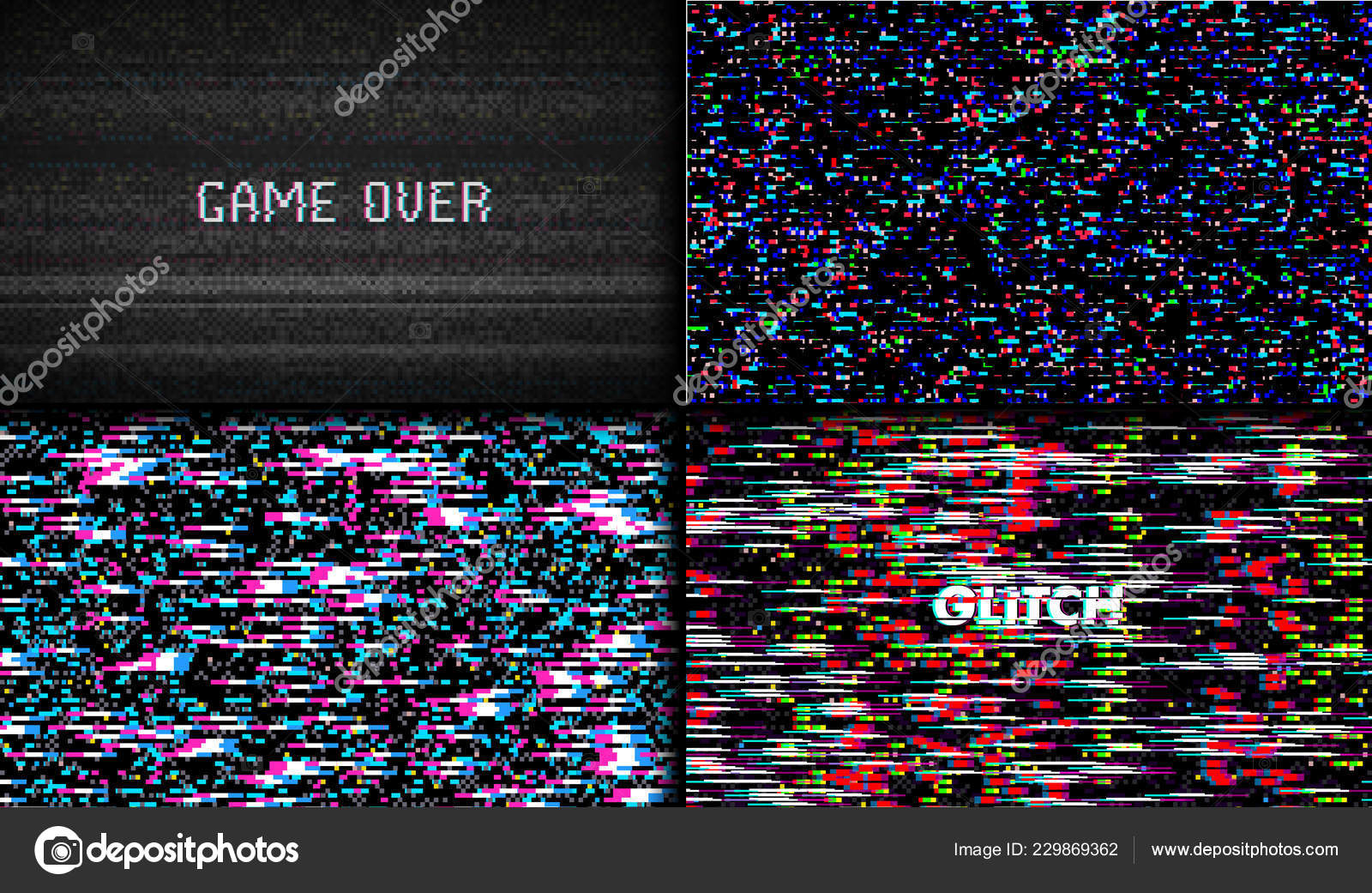 Digital glitch effect on computer or TV screen