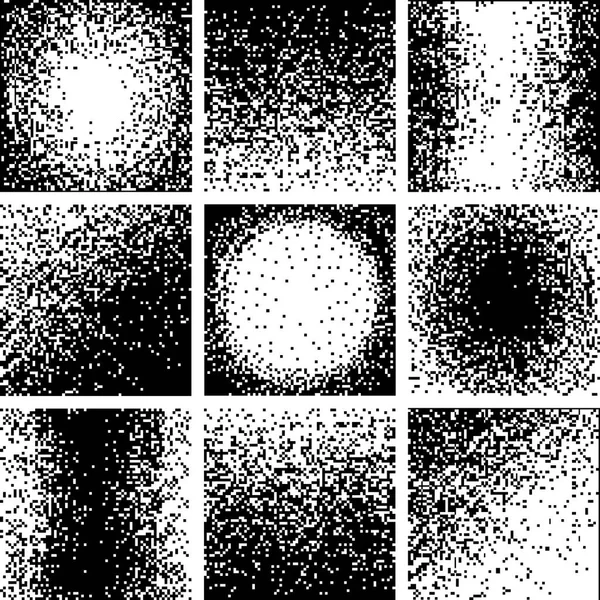 Uppsättning av Pixel lutning, monokrom bakgrund, abstrakt mosaik, svart vita halvton skugga. Vektor illustration buller för webbplats eller affisch. — Stock vektor
