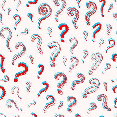 Soru işareti Seamless modeli... Doodle tarzı. Simgeler koleksiyonu ve neden imzalar. Oyma el çizilmiş kroki. Soyut vektör.