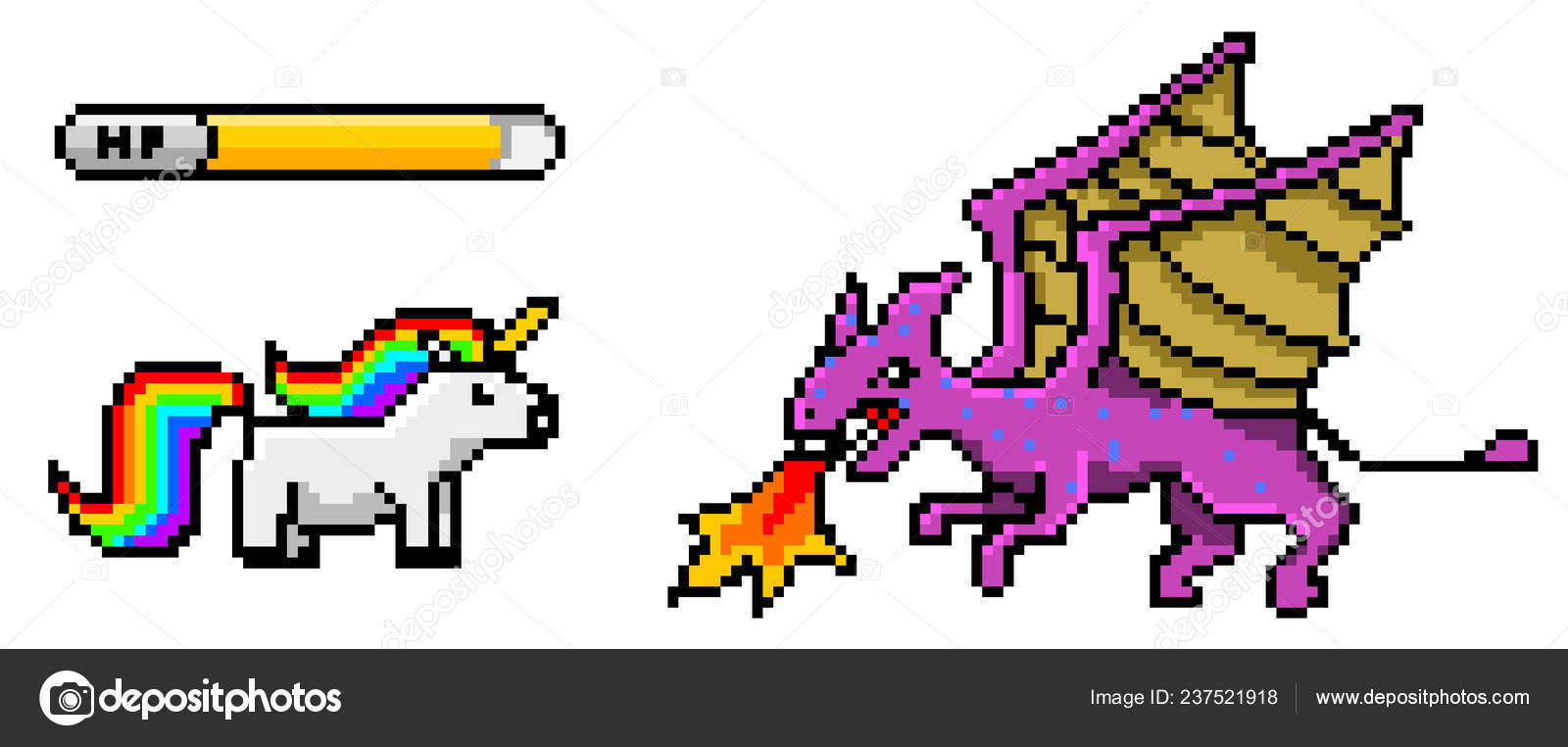 Máquina do jogo, Unicórnio e Dragão, Pixel Vector imagem vetorial de  robuart© 312641964
