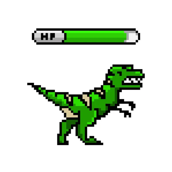 Pixel Dinosaurier, Kunst 8 Bit Objekte. Retro-Spielvermögens. Reihe von Symbolen. Computervideoarkaden. Vektorillustration. — Stockvektor