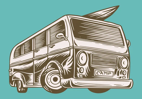 Vehículo muscular o transporte vintage. Una camioneta clásica de la vieja escuela. Cartel o pancarta. Dibujo dibujado a mano grabado para logotipo y etiquetas . — Vector de stock