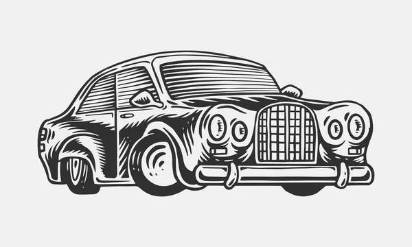 Muscle car or vintage transport. Classic Retro old school auto service. Poster or Banner. Engraved hand drawn sketch for logo and labels. Sports motor vehicle. — Stock Vector