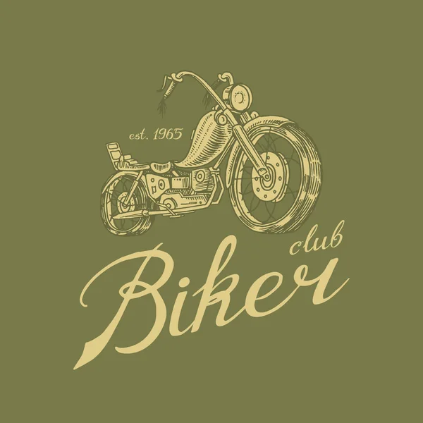 Bicicleta de moto para T-shirt, transporte Vintage. Clube de pilotos. Classic Retro serviço de moto da velha escola. Cartaz ou Banner. Esboço desenhado à mão gravado para logotipo e etiquetas . — Vetor de Stock