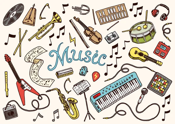 Instrumentos musicales conjunto iconos stock vector ilustración aislado sobre fondo blanco — Vector de stock