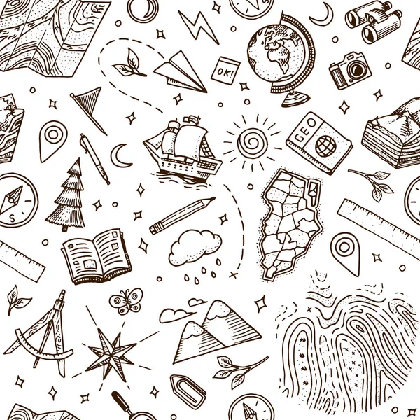 Geography symbols seamless pattern. Equipments for web banners