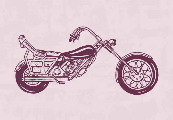 Moto d'epoca, bicicletta retrò. Trasporto estremo dei motociclisti in vecchio stile. Disegno monocromatico inciso a mano per poster e banner . — Vettoriale Stock