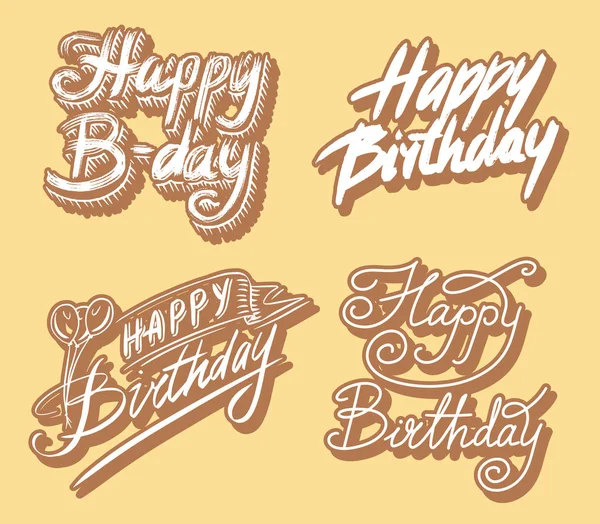 Happy Birthday text. Hand drawn lettering. Collection of grunge Elements. Typography Brush. Set of Illustration for banner, poster and greeting card — Stock Vector