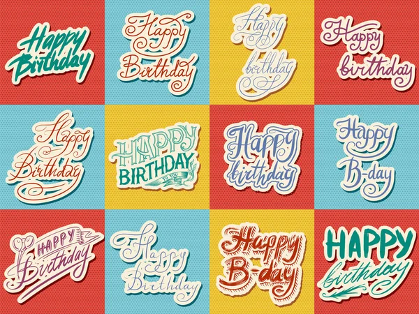 Glückwunschtext zum Geburtstag. handgezeichnete Schriftzüge. Sammlung von Grunge-Elementen. Typografie-Pinsel. Illustrationsset für Banner, Poster und Grußkarten — Stockvektor