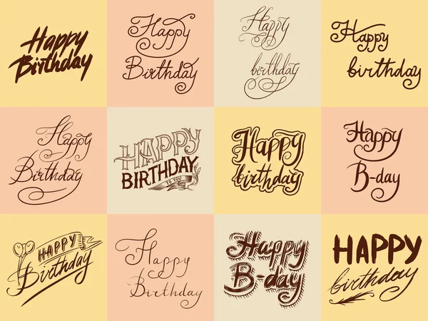 Glückwunschtext zum Geburtstag. handgezeichnete Schriftzüge. Sammlung von Grunge-Elementen. Typografie-Pinsel. Illustrationsset für Banner, Poster und Grußkarten — Stockvektor