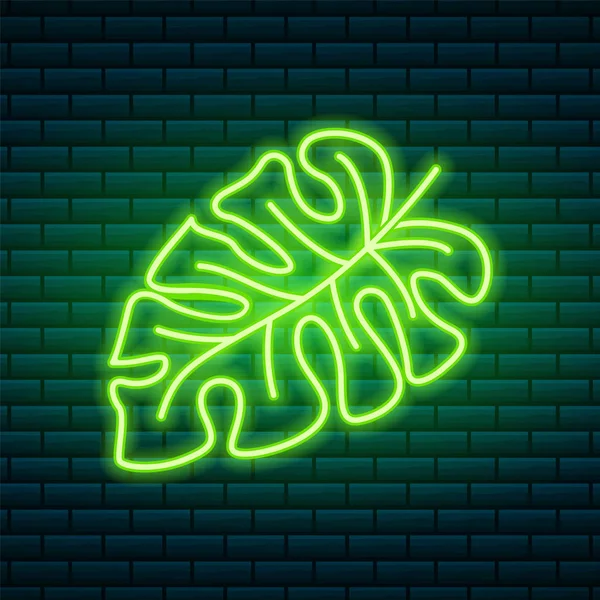 Тропический неоновый знак. Зеленое растение или листья. Ночь яркая вывеска, светящаяся икона, световое знамя. Летний логотип клуба или бара на темном фоне. Редактируемый вектор. — стоковый вектор