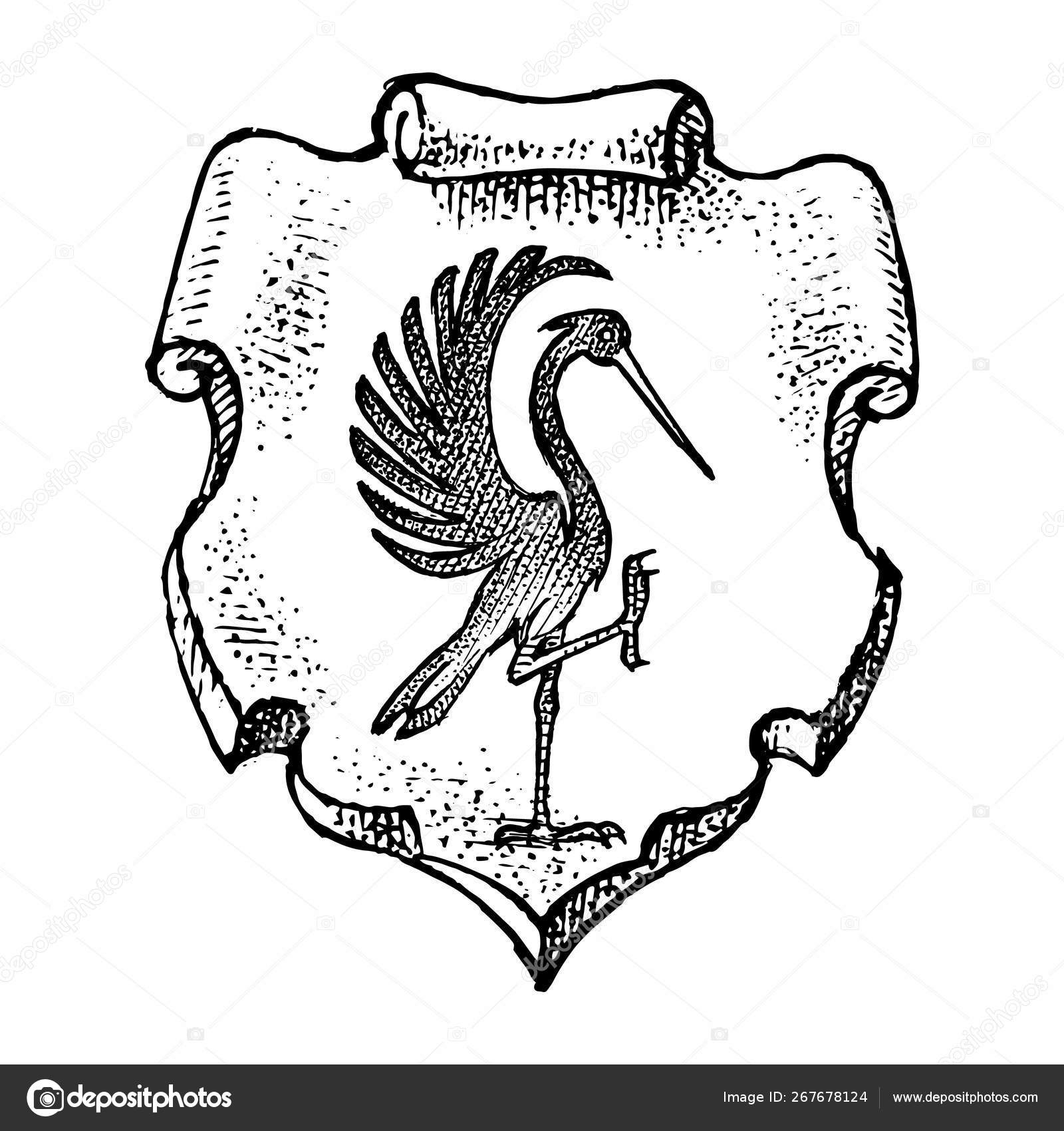 Animal for Heraldry in vintage style. Engraved coat of arms with stork  bird. Medieval Emblems and the logo of the fantasy kingdom. Stock Vector  Image by ©ArthurBalitskiy #267678124