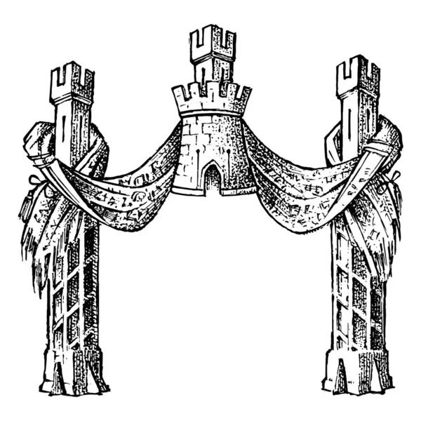 Ozdoba z elementami kaligraficznymi w stylu barokowym. Średniowieczny Vintage heraldyki. Kwitnące dekoracje na herby królestwa fantasy. Szkic wektorowy narysowany ręcznie. — Wektor stockowy