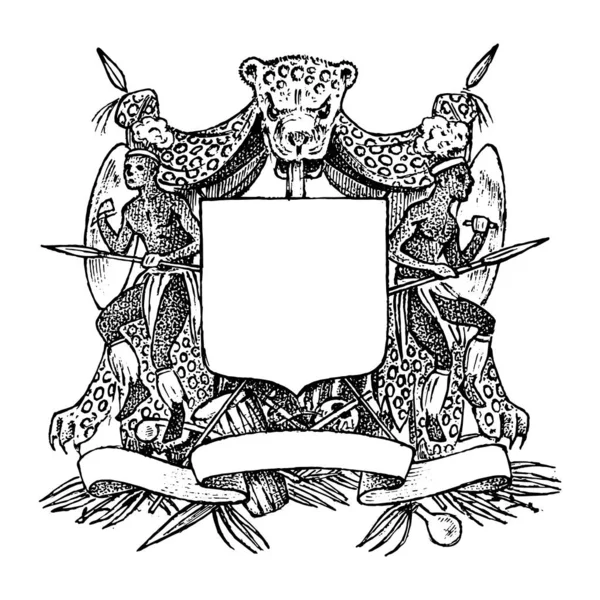 Középkori Vintage heraldry. Virágzó dekoráció a címer a fantázia Királyság. Vektoros vázlat kézzel rajzolt. — Stock Vector