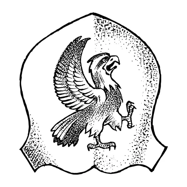Animal para Heráldica em estilo vintage. Brasão de armas gravado com pássaro de águia, criatura mítica. Emblemas medievais e o logotipo do reino da fantasia . — Vetor de Stock