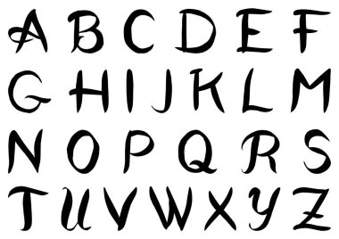 Kaligrafik vintage yazı tipi. Retro Büyük harfler. Beyaz arka plan üzerinde alfabe. Gotik Semboller türleri. Ana hatlarıyla sürüm. 