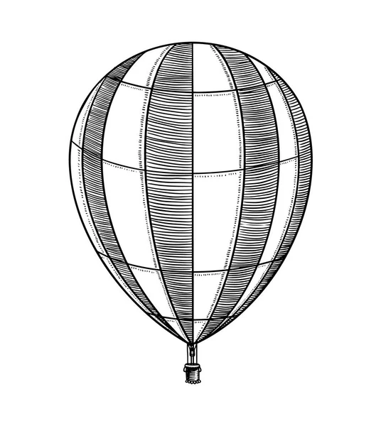 Ballon à air chaud vintage. Vecteur rétro dirigeable volant avec des éléments décoratifs. Modèle de transport pour logo romantique. Croquis gravé à la main. — Image vectorielle