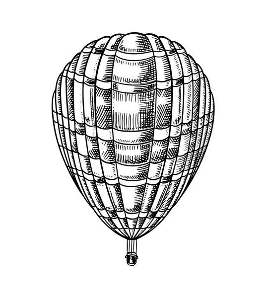 ヴィンテージ熱気球。装飾的な要素を持つベクトルレトロ飛行飛行船。ロマンチックなロゴのためのテンプレート輸送。手描き彫刻スケッチ. — ストックベクタ