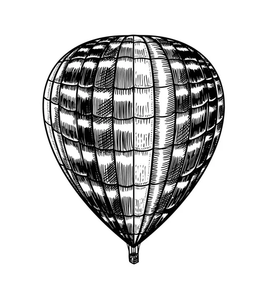 Vintage Hot Air Balloon. Vektorová retro létající vzducholoď s dekorativními prvky. Přeprava šablon pro romantické logo. Ručně kreslený rytý nákres. — Stockový vektor