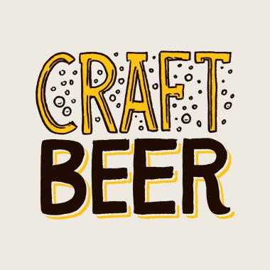 Etiket zanaat bira. Tabela için kaligrafi yazımı içeren şablon amblemi veya logosu. Web sitesi veya kitap için poster. Gravür el gri arka plan üzerinde çizim çizilmiş. Bir bitki ile Vintage afiş.