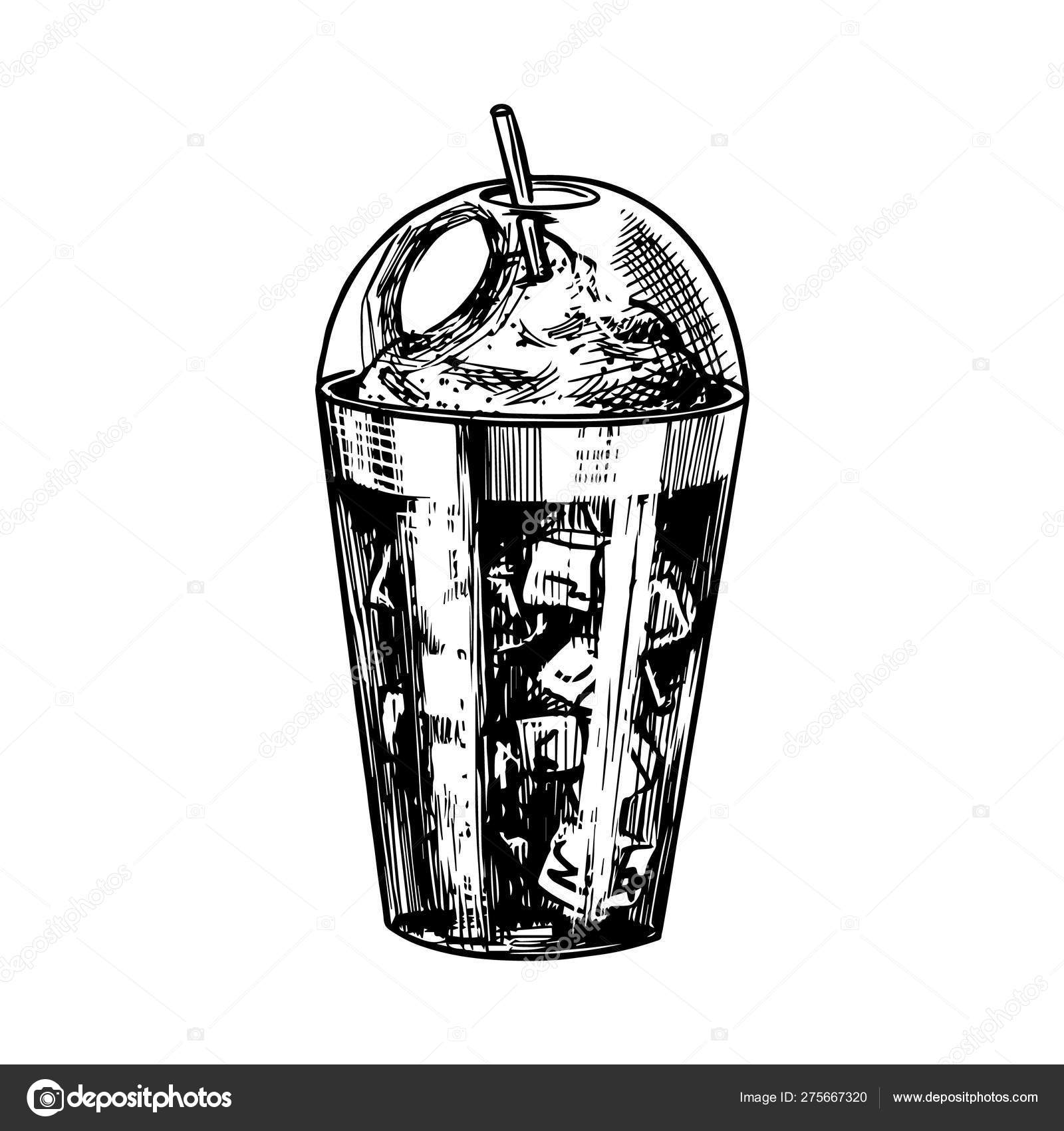Cup Of Coffee In Vintage Style Ice Coffee In A Glass Hand Drawn Engraved Retro Sketch Template For Logo Or Label Vector Image By C Arthurbalitskiy Vector Stock 275667320