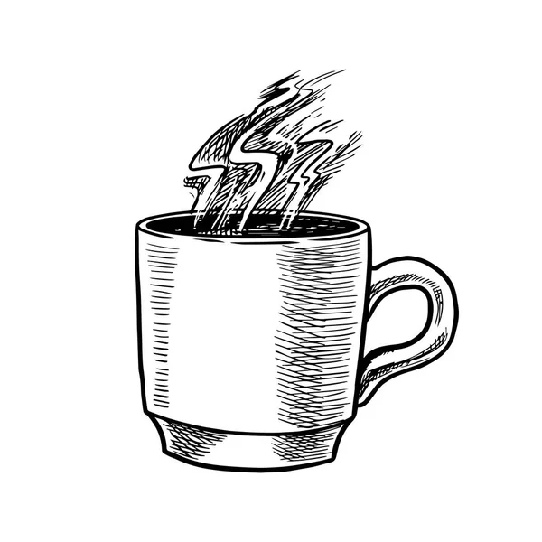 Taza de café en estilo vintage. Americano en un vaso. Dibujo retro grabado a mano. Plantilla para logotipo o etiqueta . — Vector de stock