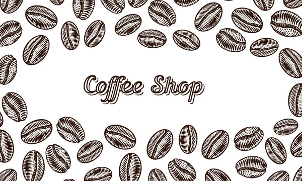 Coffee beans background in vintage style. Hand drawn engraved poster, retro doodle sketch and calligraphic inscription. Vector Template Banner. — Stock Vector