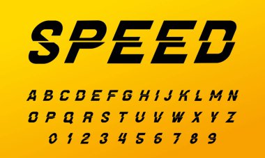 Poster için Retro yazı. Çizgi roman alfabesi. Vintage futuristik techno yazı, düzenlenebilir ve katmanlı. Vektör yazıt hız. afiş için pop sanat tarzında modern krom harfler.