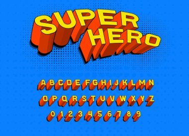 Poster için Comic oyun yazı. Pop sanat Retro alfabe. Vintage fütüristik 80 s yazı, düzenlenebilir ve katmanlı. Vektör süper kahraman, afiş için disko tarzında modern krom harfler.