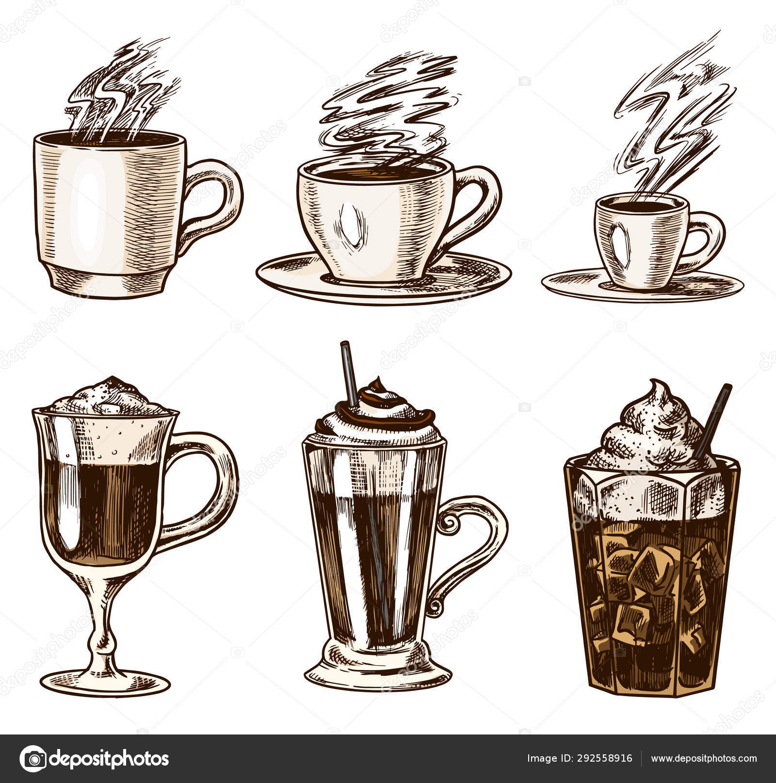 Set irish coffee mugs hand drawn glassware cup Vector Image