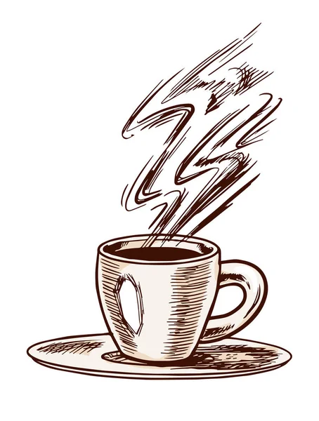 Taza de café expreso de estilo vintage. Dibujo retro grabado a mano para etiquetas. Bebida caliente. Cappuccino o Latte, plantilla para etiqueta o menú . — Vector de stock