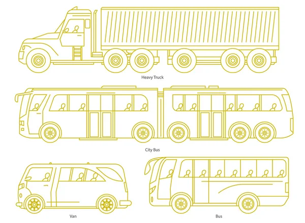 Bilens kaross stil. Skissera kollektivtrafik och passagerarkupé. Stadsbussar, skurkroll åker lastbil, skåpbil. Tre och fem-dörrars Auto. Uppsättning Monoline Doodle ikoner — Stock vektor