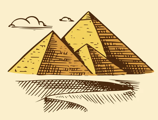 ギザの大ピラミッド古代世界の七不思議ギリシャ人の偉大な建設。手描きの彫刻ヴィンテージスケッチ. — ストックベクタ