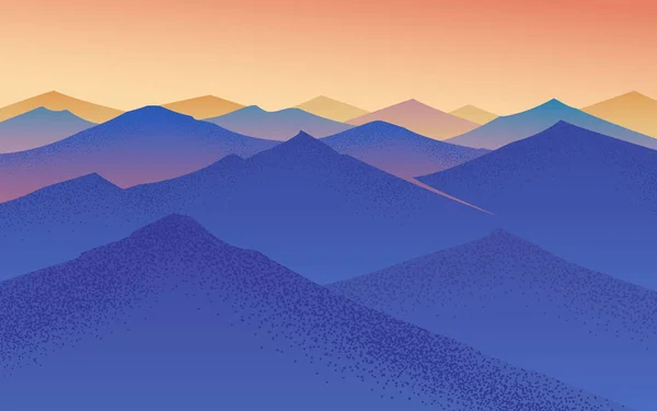 Pôr do sol nas montanhas. Paisagem em camadas. Nevoeiro no vale do suíço e nos Alpes austríacos. Ilustração vetorial Fundo para banner ou cartaz de viagem . — Vetor de Stock