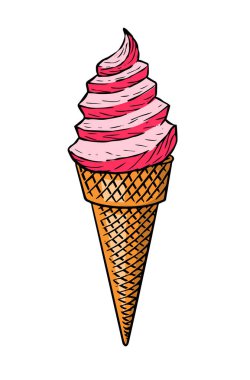 Vintage tarzda pembe dondurma. Web için eski kroki çizilmiş mürekkep el oyulmuş, davetiye. 