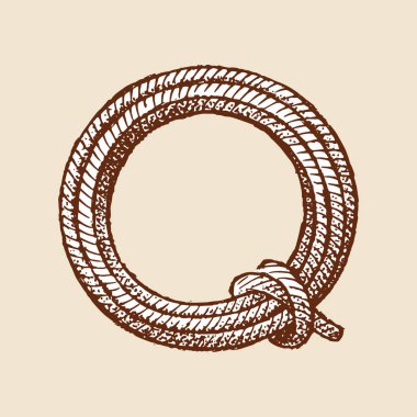 Dekoratif sermaye harfi Q. Deniz antik tarzı. Dalgalar ve mektupla deniz. Eski Vintage yazı tipi. Kullanılabilir ve katmanlı monogram. Elle çizilmiş oyma kroki. Vektör çizimi