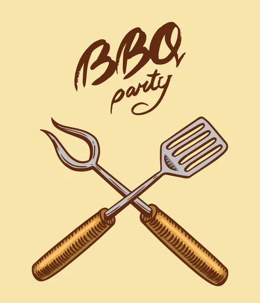 Banner για Bbq party σε vintage στυλ. Ζωγραφισμένο με το χέρι. Αφίσα ψησίματος μπάρμπεκιου. Εικονογράφηση διανύσματος για μενού ή ετικέτες. — Διανυσματικό Αρχείο