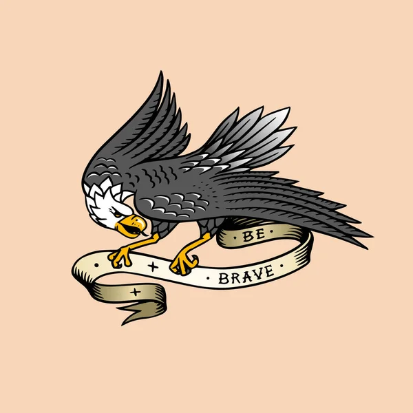鹰鸟纹身的老式风格。 复古的学校素描。 手工绘制的用于T恤衫、标识或徽章的复古插图. — 图库矢量图片
