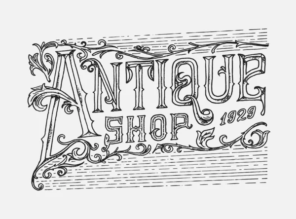 Etichetta antica. Carta d'epoca. Distintivo del negozio. Logo vittoriano antico occidentale per t-shirt e tipografia. Disegnato a mano inciso vecchio schizzo . — Vettoriale Stock