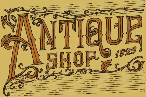 Étiquette de cadre antique. Carte dorée vintage. Insigne de magasin. Ancien logo occidental victorien pour t-shirt et typographie. Croquis gravé à la main . — Image vectorielle