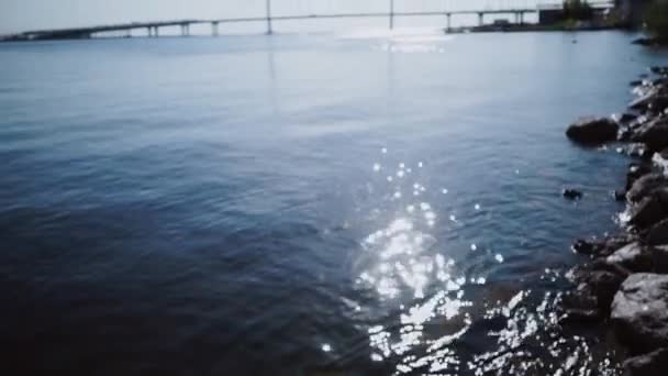 Vista sul ponte sospeso a San Pietroburgo. Giornata di sole nel Golfo di Finlandia, Russia — Video Stock