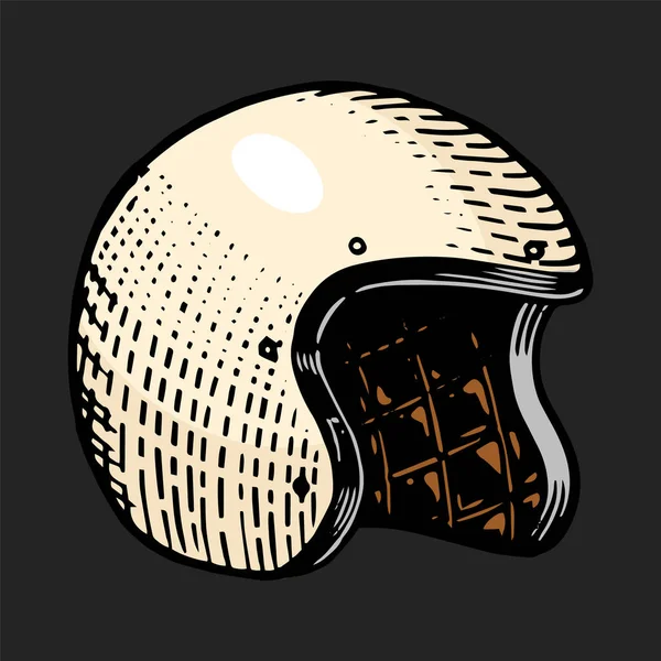 Мотоциклетный шлем. Ретро-каск для мотоцикла. Ручной выгравированный монохромный эскиз для гонщика, этикеток или плакатов, татуировок или футболок . — стоковый вектор