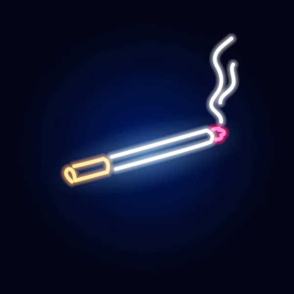 Neon-Zigarette. Modezeichen. Nachtleuchttafel, Leuchtendes Banner. Sommerwappen. Club Bar Logo auf dunklem Hintergrund. — Stockvektor