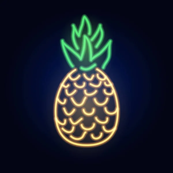 Neon Ananas. Modezeichen. Nachtleuchttafel, Leuchtendes Banner. Sommerwappen. Club Bar Logo auf dunklem Hintergrund. Tropische Früchte — Stockvektor