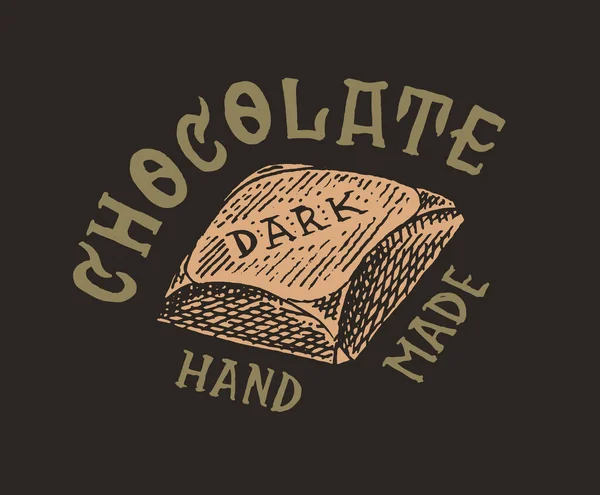 Шоколад какао. Винтажный бейдж или логотип для футболок, типографики, магазина или вывески. Ручной рисунок с гравировкой. Векторная иллюстрация . — стоковый вектор