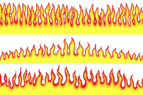 Alevli arka plan. Pixel sanat 8 bit yangın objeleri. Mantar bulutu. Oyun simgeleri. Çizgi roman patlaması etkisi. Patlama patlaması flaş. Dijital simgeler. Vektör illüstrasyonu. — Stok Vektör
