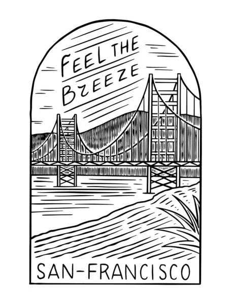 Retro Zomer San Francisco. Surf badge, Vintage Surfer logo. Met de hand gegraveerd embleem getekend. Banner of poster. — Stockvector